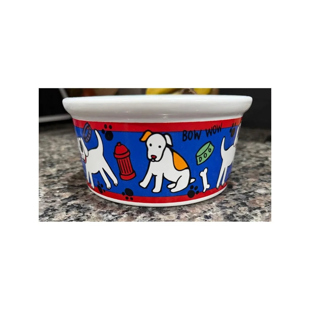 Signature Housewares Spot Dog Stoneware Pet Bowl Riviera Van Beers Blue White